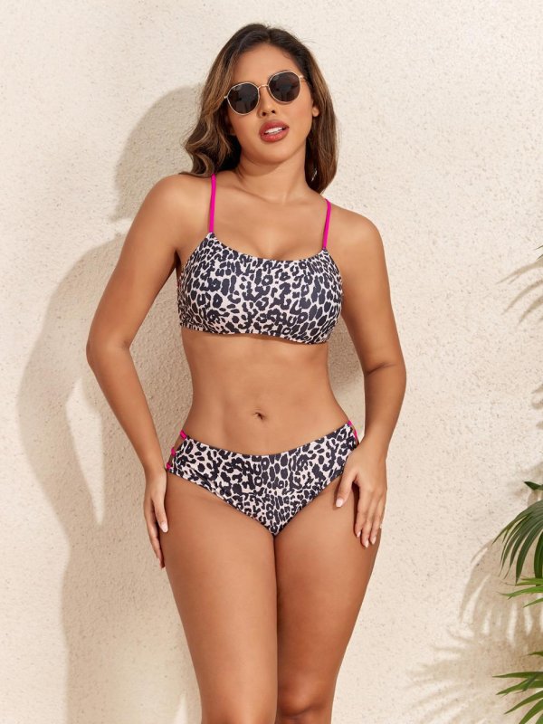 2026 new split swimsuit leopard print minimalist bikini with chest cushion women's sexy beach swimsuit women