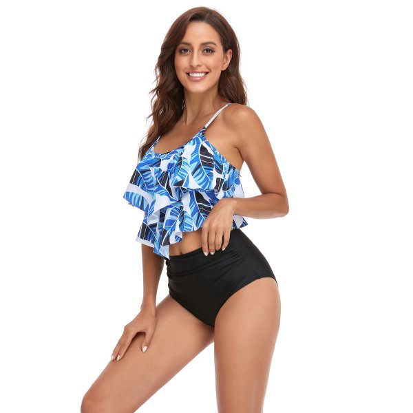 New women's swimsuit double-layer lotus leaf high waist split swimsuit bikin