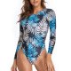 New tropical printed one-piece swimsuit with long sleeves and sun protection for women