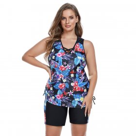 New Split Swimsuit Color blocked Conservative Printed Tankini Set Swimsuit for Women