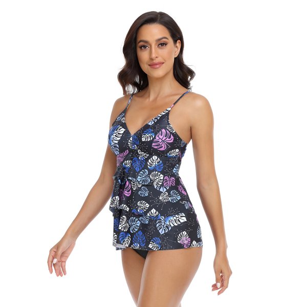 New split women's swimsuit with sexy printed ruffle edge, popular women's swimsuit