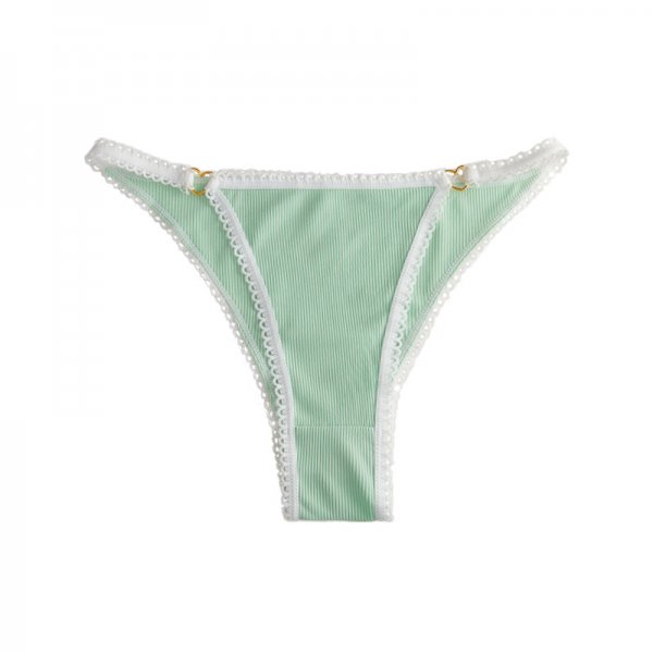 Multi-Color Ribbed Thong with Lace Trim & Heart Hardware: Breathable Teen Underwear