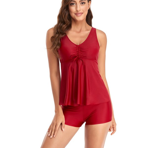 New Split Swimsuit Solid Color Printed Flat Angle Pants Swimsuit for Women