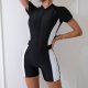New one-piece swimsuit women's color blocked conservative zipper solid color half sleeve swimsuit