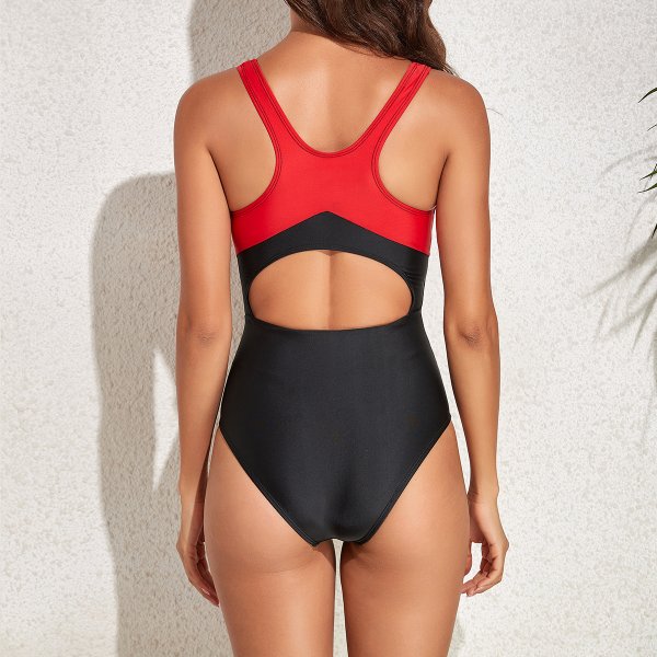 New one-piece swimsuit color blocking sports tight fitting conservative racing swimsuit for women