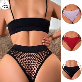 Women's breathable semi-covered hip fishnet hollow-out seamless underwear