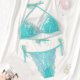 Turquoise Lace Halter Lingerie Set: Push-Up Low-Back Pure Desire Style (XS-L)