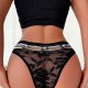 Black Floral Lace Thong with Glitter Waistband: Breathable Teen Underwear