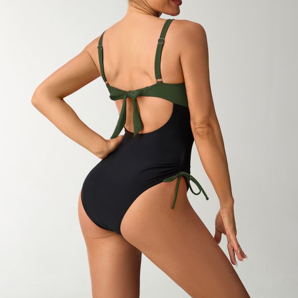 New one-piece swimsuit color blocked sexy cross suspender swimsuit women's bikini