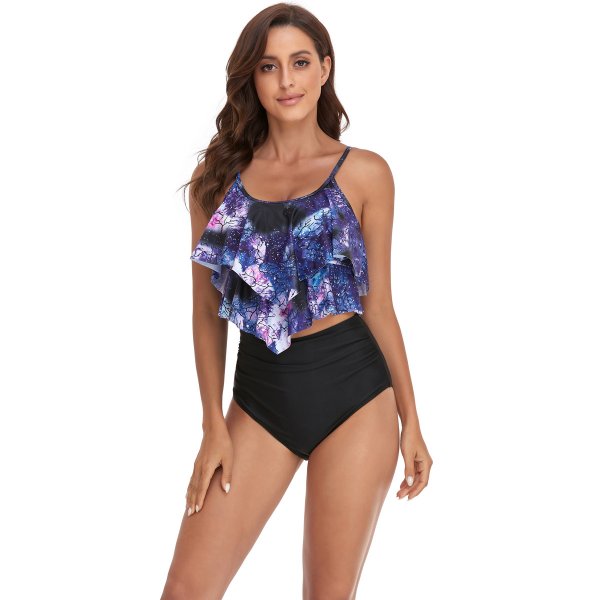 New women's swimsuit double-layer lotus leaf high waist split swimsuit bikin