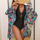 New one-piece printed mesh two-piece conservative swimsuit women's set