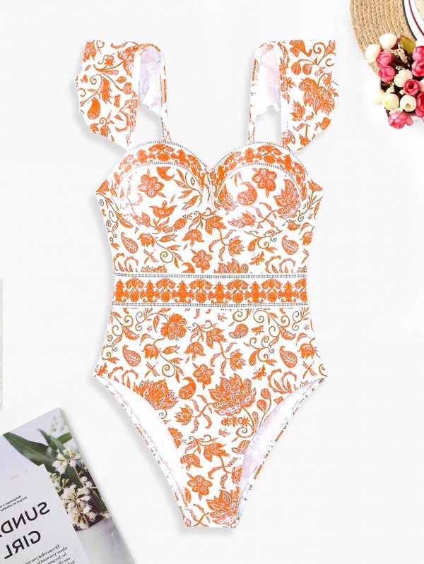 2025 swimsuit new bikini one-piece conservative women's swimsuit printed swimsuit
