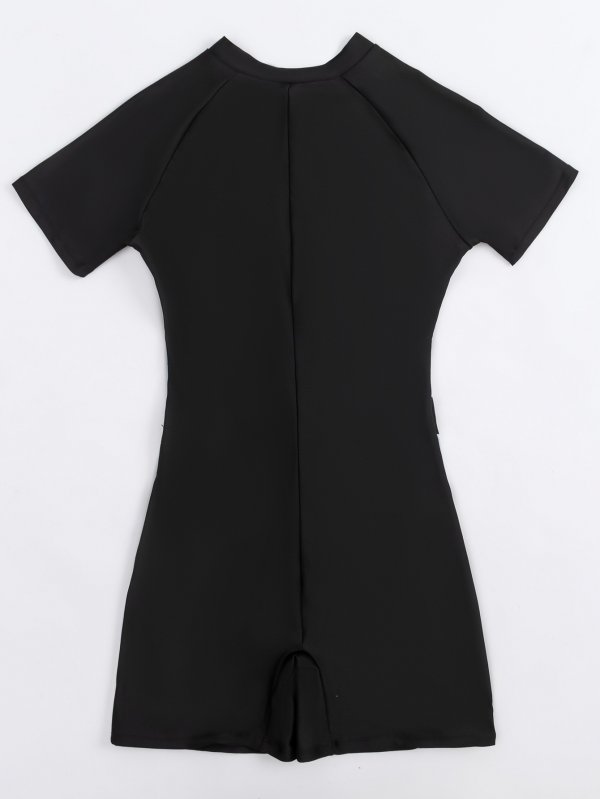 New one-piece swimsuit women's color blocked conservative zipper solid color half sleeve swimsuit