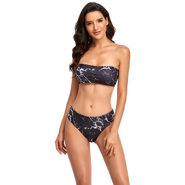 New strapless printed bikini high waisted soft bag split women's swimsuit
