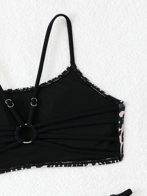 2026 new split swimsuit leopard print minimalist bikini with chest cushion women's sexy beach swimsuit women