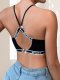 Black Ribbed Bralette with 'SPORT' Print: Open-Back Pure Desire Style Teen Lingerie