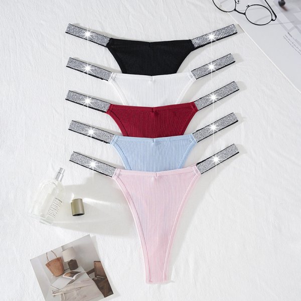 Women's underwear silver ribbon thread multi-color knitted sexy thong for women