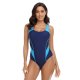 New competitive women's tight fitting color blocking conservative one-piece swimsuit