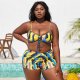 New Split Swimsuit Large Size Printed Mesh Three Piece Set for Women