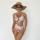 New one-piece swimsuit printed hot stamping sexy hollow tight bikini swimsuit for women