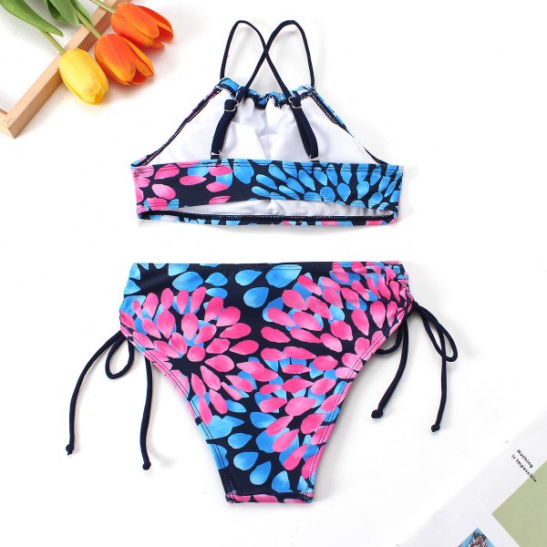 New Split Children's Swimsuit Sexy Solid Color Printed Bikini Set
