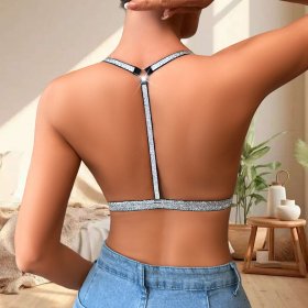 Glitter-Accented Floral Lace Halter Bralette