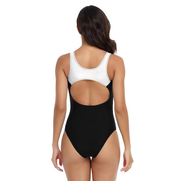 New competitive women's tight fitting color blocking conservative one-piece swimsuit