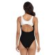 New competitive women's tight fitting color blocking conservative one-piece swimsuit