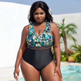 New plus size one-piece fashionable printed women's swimsuit