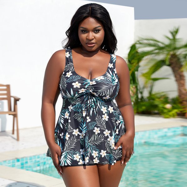 New split print plus size Tankini swimsuit set for women