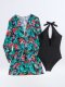 New one-piece printed mesh two-piece conservative swimsuit women's set