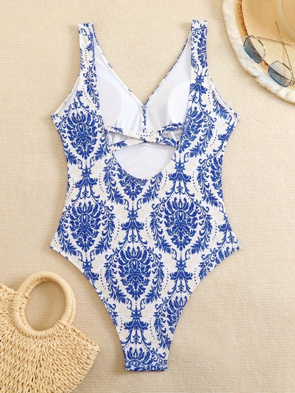 2026 popular bikini print backless one-piece swimsuit