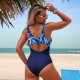 2026 new competitive one-piece swimsuit solid color splicing conservative swimsuit for women