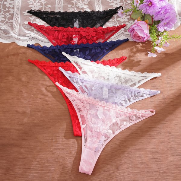 Multi colored lace sexy transparent women's plus size sexy low waisted thong
