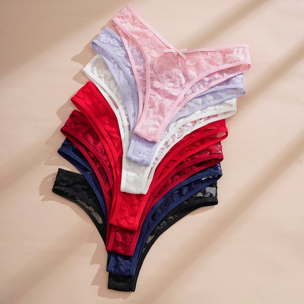 Sexy lace seducing low waisted bow tie t-shirt thong panties for women