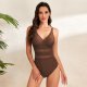 2025 new women's one-piece swimsuit mesh hollow solid color swimsuit women's bikini