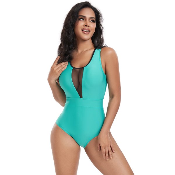 New one-piece swimsuit conservative solid color patchwork tight fitting swimsuit for women