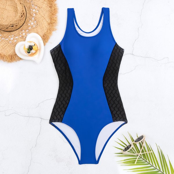 New one-piece swimsuit color blocking conservative solid color competitive swimsuit for women