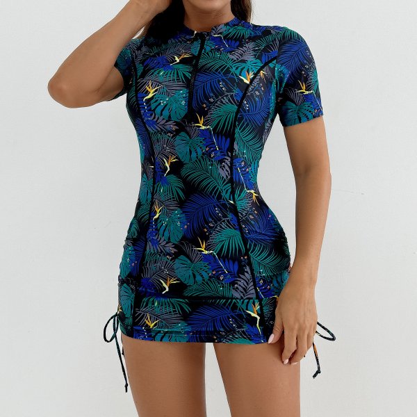 2025 new swimsuit women's printed short sleeved women's sports suit