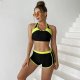 New women's split solid color sports patchwork swimsuit