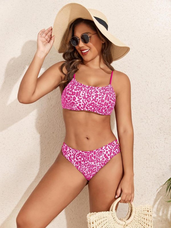 2026 new split swimsuit leopard print minimalist bikini with chest cushion women's sexy beach swimsuit women