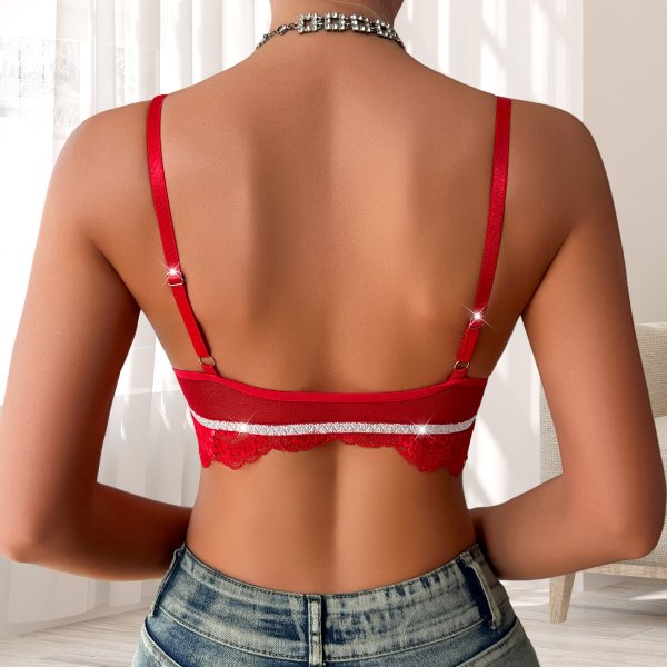 Red Lace Half-Cup Bralette: Push-Up Low-Back Wearable Lingerie