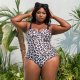 New plus size printed fashionable and sexy steel support swimsuit for women