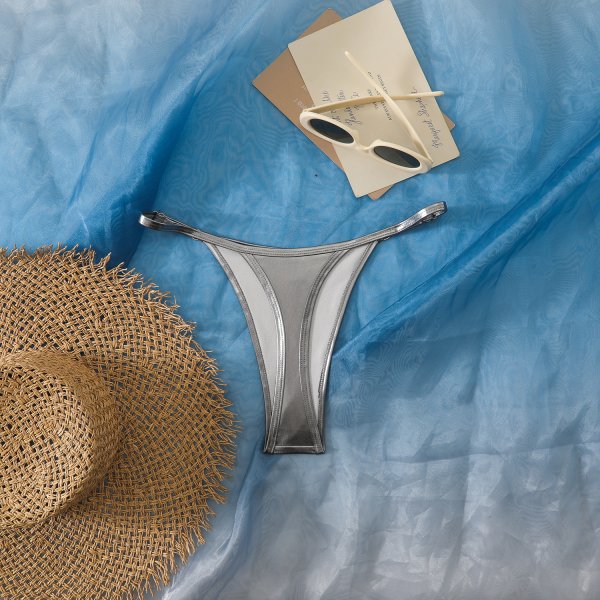 Women's Sexy Solid-Color Gold-Embossed Thong Bikini Bottoms