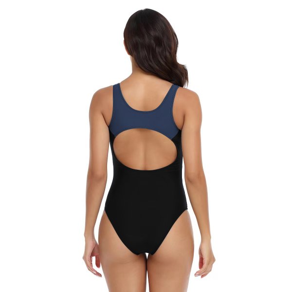 New competitive women's tight fitting color blocking conservative one-piece swimsuit