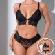 Black Lace Plunge Bralette & Thong Set: Cross-Back Pure Desire Lingerie (S-XL)