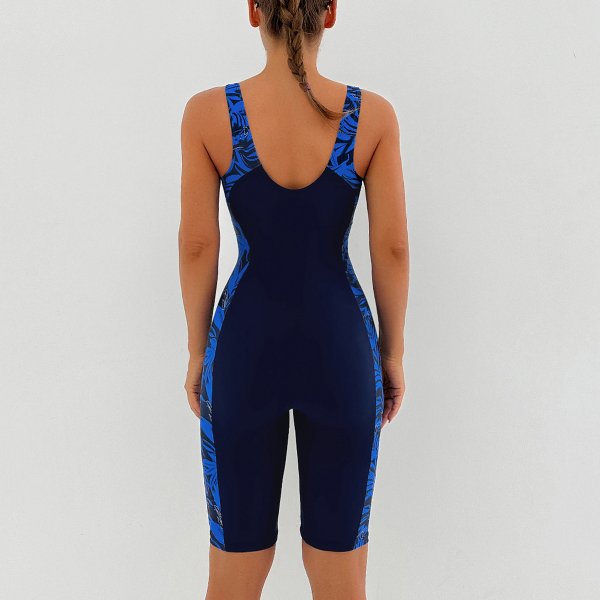 New one-piece swimsuit print splicing conservative sports tight fitting competitive swimsuit for women