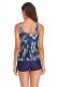 New Split Swimsuit Solid Color Printed Flat Angle Pants Swimsuit for Women