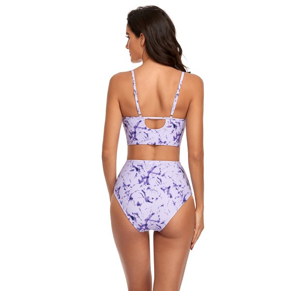 New swimsuit women's V-neck tie dye printed sexy high waist split bikini