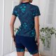 New sports split women's short sleeved printed swimsuit surfing suit set